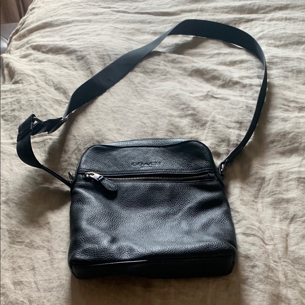 Coach Black Leather Messenger Bag with Adjustable Strap